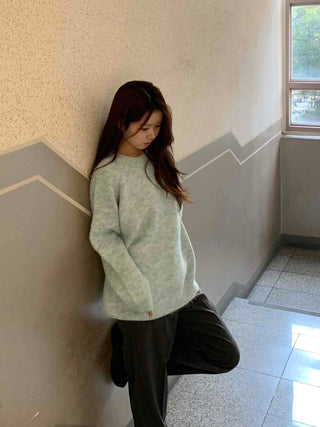 Soft Mohair Round Neck Oversized Mid-length Knit