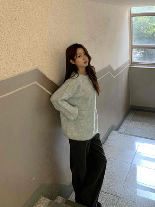 Soft Mohair Round Neck Oversized Mid-length Knit