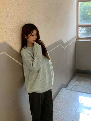 Soft Mohair Round Neck Oversized Mid-length Knit