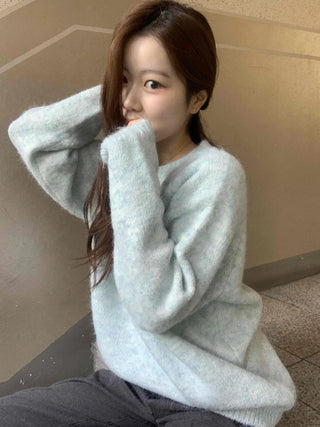 Soft Mohair Round Neck Oversized Mid-length Knit