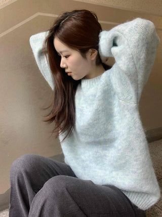 Soft Mohair Round Neck Oversized Mid-length Knit