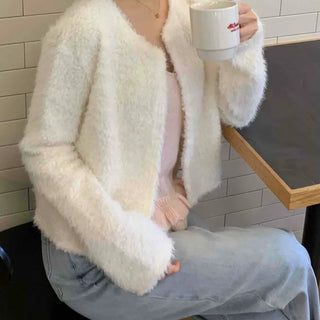 Soft Mood Cozy Fleece Collarless Crop Cardigan