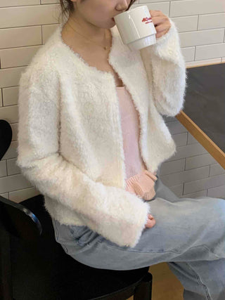 Soft Mood Cozy Fleece Collarless Crop Cardigan