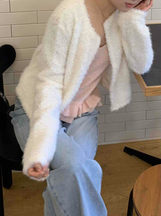 Soft Mood Cozy Fleece Collarless Crop Cardigan