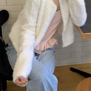 Soft Mood Cozy Fleece Collarless Crop Cardigan