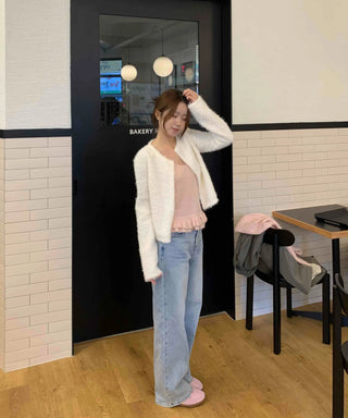 Soft Mood Cozy Fleece Collarless Crop Cardigan