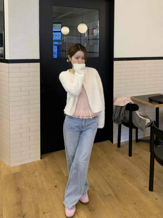 Soft Mood Cozy Fleece Collarless Crop Cardigan