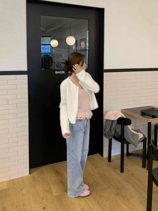 Soft Mood Cozy Fleece Collarless Crop Cardigan