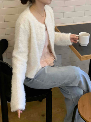 Soft Mood Cozy Fleece Collarless Crop Cardigan