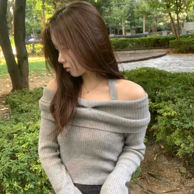 Sexy Ribbed Off-Shoulder Slim Fit Knit