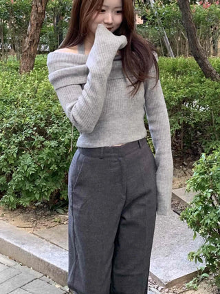 Sexy Ribbed Off-Shoulder Slim Fit Knit