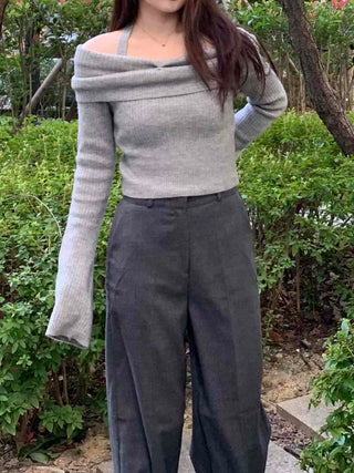 Sexy Ribbed Off-Shoulder Slim Fit Knit