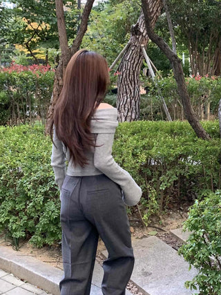Sexy Ribbed Off-Shoulder Slim Fit Knit