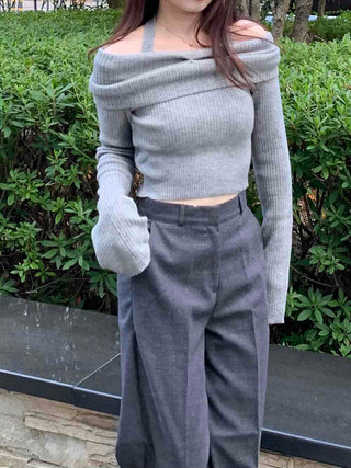 Sexy Ribbed Off-Shoulder Slim Fit Knit