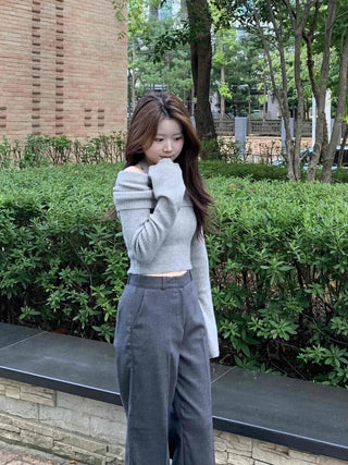 Sexy Ribbed Off-Shoulder Slim Fit Knit