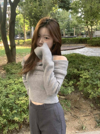 Sexy Ribbed Off-Shoulder Slim Fit Knit