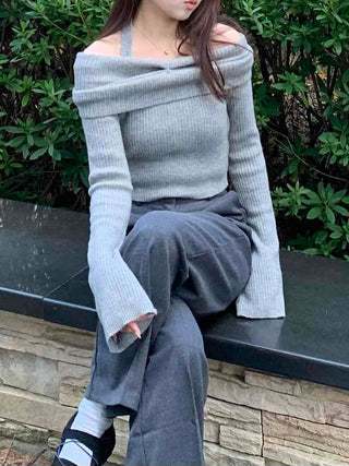 Sexy Ribbed Off-Shoulder Slim Fit Knit