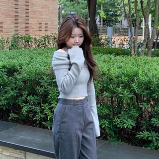 Sexy Ribbed Off-Shoulder Slim Fit Knit