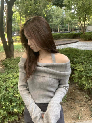 Sexy Ribbed Off-Shoulder Slim Fit Knit