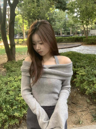 Sexy Ribbed Off-Shoulder Slim Fit Knit