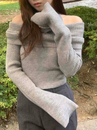 Sexy Ribbed Off-Shoulder Slim Fit Knit