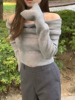 Sexy Ribbed Off-Shoulder Slim Fit Knit