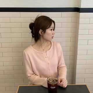 Soft Daily Round Neck Knit Cardigan & Frill Sleeveless