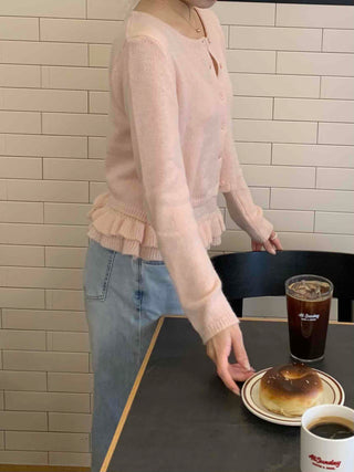 Soft Daily Round Neck Knit Cardigan & Frill Sleeveless