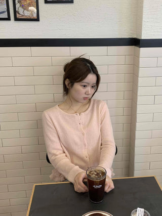 Soft Daily Round Neck Knit Cardigan & Frill Sleeveless