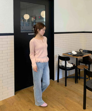 Soft Daily Round Neck Knit Cardigan & Frill Sleeveless
