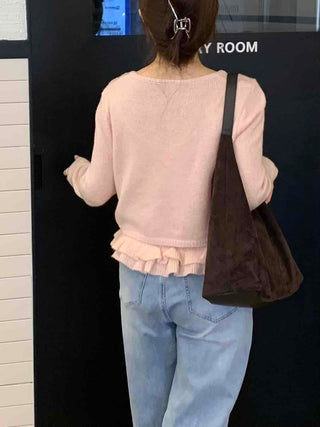 Soft Daily Round Neck Knit Cardigan & Frill Sleeveless