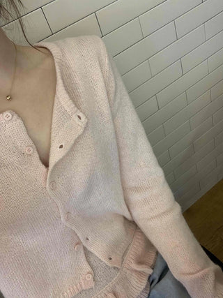 Soft Daily Round Neck Knit Cardigan & Frill Sleeveless