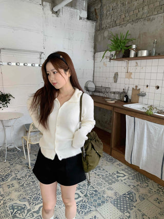 Soft Angora Puff Sleeve Loose Fit Knit Cardigan