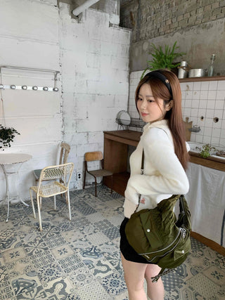 Soft Angora Puff Sleeve Loose Fit Knit Cardigan