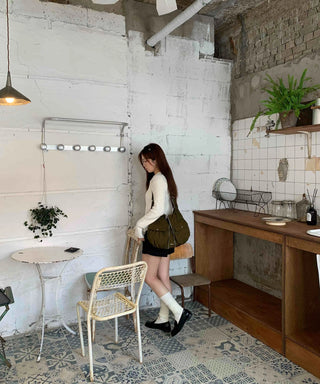 Soft Angora Puff Sleeve Loose Fit Knit Cardigan