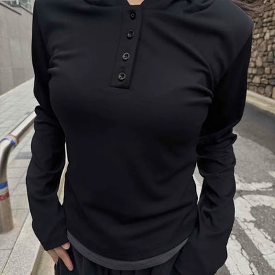 Simple Trendy Color Block Plain Long-Sleeve Hoodie