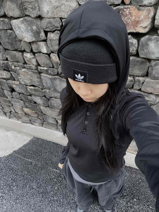 Simple Trendy Color Block Plain Long-Sleeve Hoodie