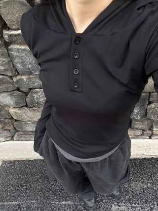 Simple Trendy Color Block Plain Long-Sleeve Hoodie
