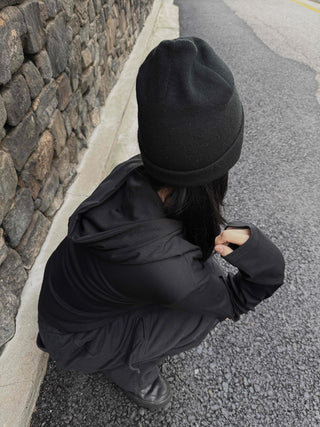 Simple Trendy Color Block Plain Long-Sleeve Hoodie