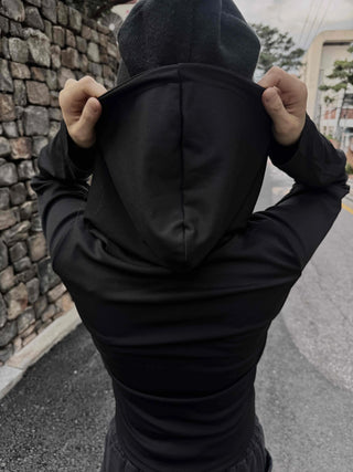 Simple Trendy Color Block Plain Long-Sleeve Hoodie