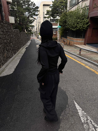 Simple Trendy Color Block Plain Long-Sleeve Hoodie