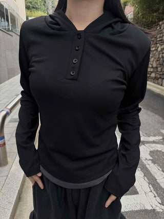 Simple Trendy Color Block Plain Long-Sleeve Hoodie