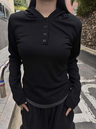 Simple Trendy Color Block Plain Long-Sleeve Hoodie