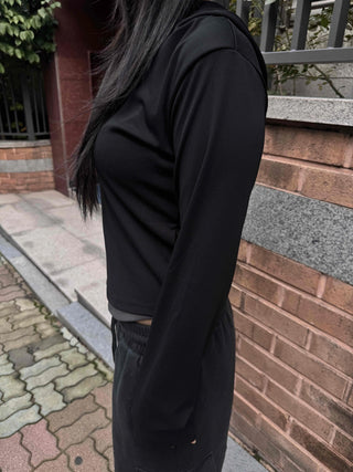 Simple Trendy Color Block Plain Long-Sleeve Hoodie