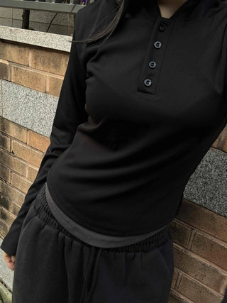 Simple Trendy Color Block Plain Long-Sleeve Hoodie