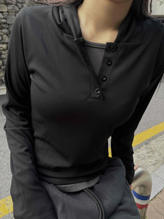 Simple Trendy Color Block Plain Long-Sleeve Hoodie