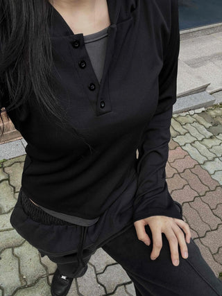 Simple Trendy Color Block Plain Long-Sleeve Hoodie