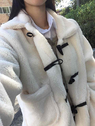 Puppy Mandarin Collar Toggle Short Hooded Fur Jacket