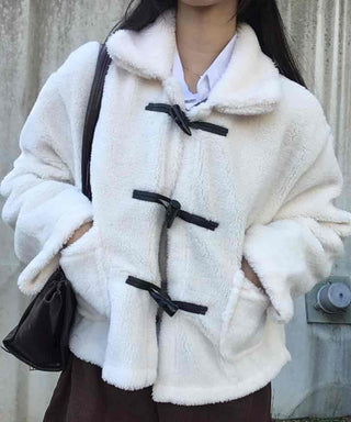 Puppy Mandarin Collar Toggle Short Hooded Fur Jacket