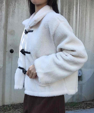 Puppy Mandarin Collar Toggle Short Hooded Fur Jacket